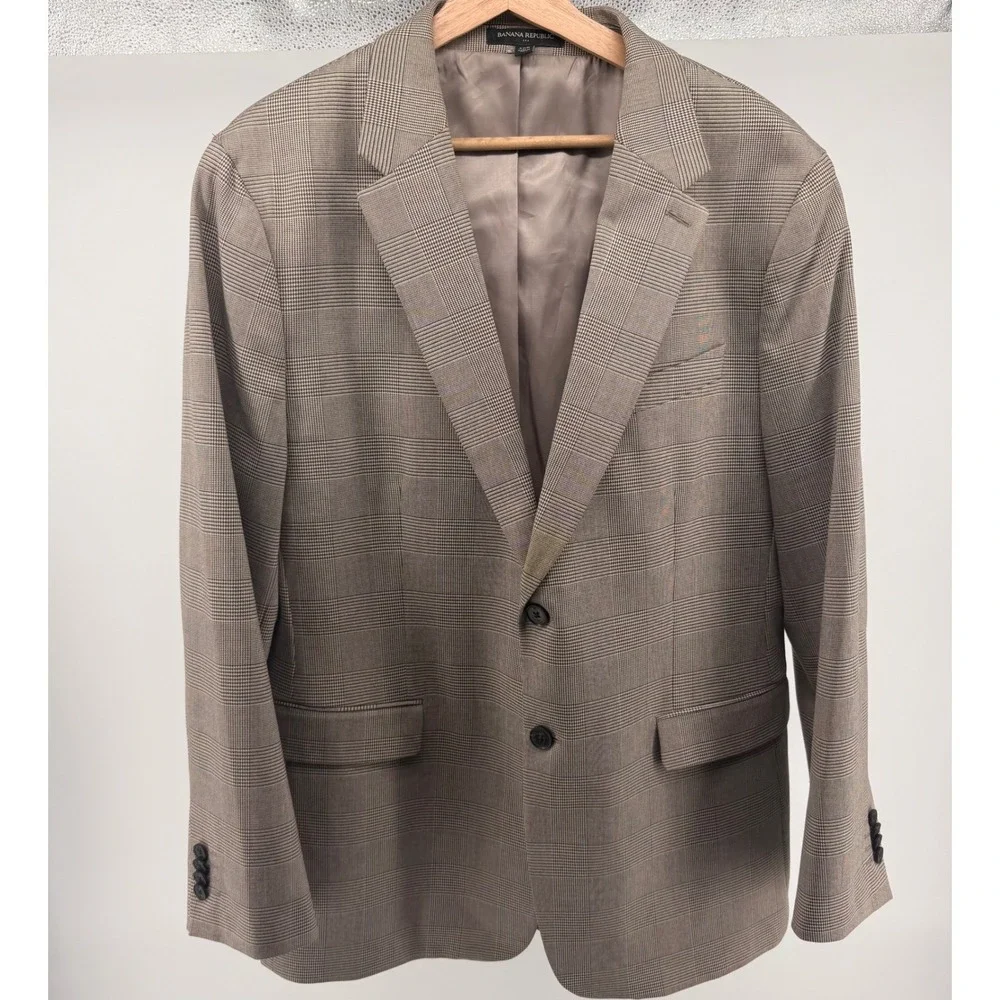 Banana Republic Tailored Fit Plaid‎ Blazer Mens 46R Brown Single Breasted 0835